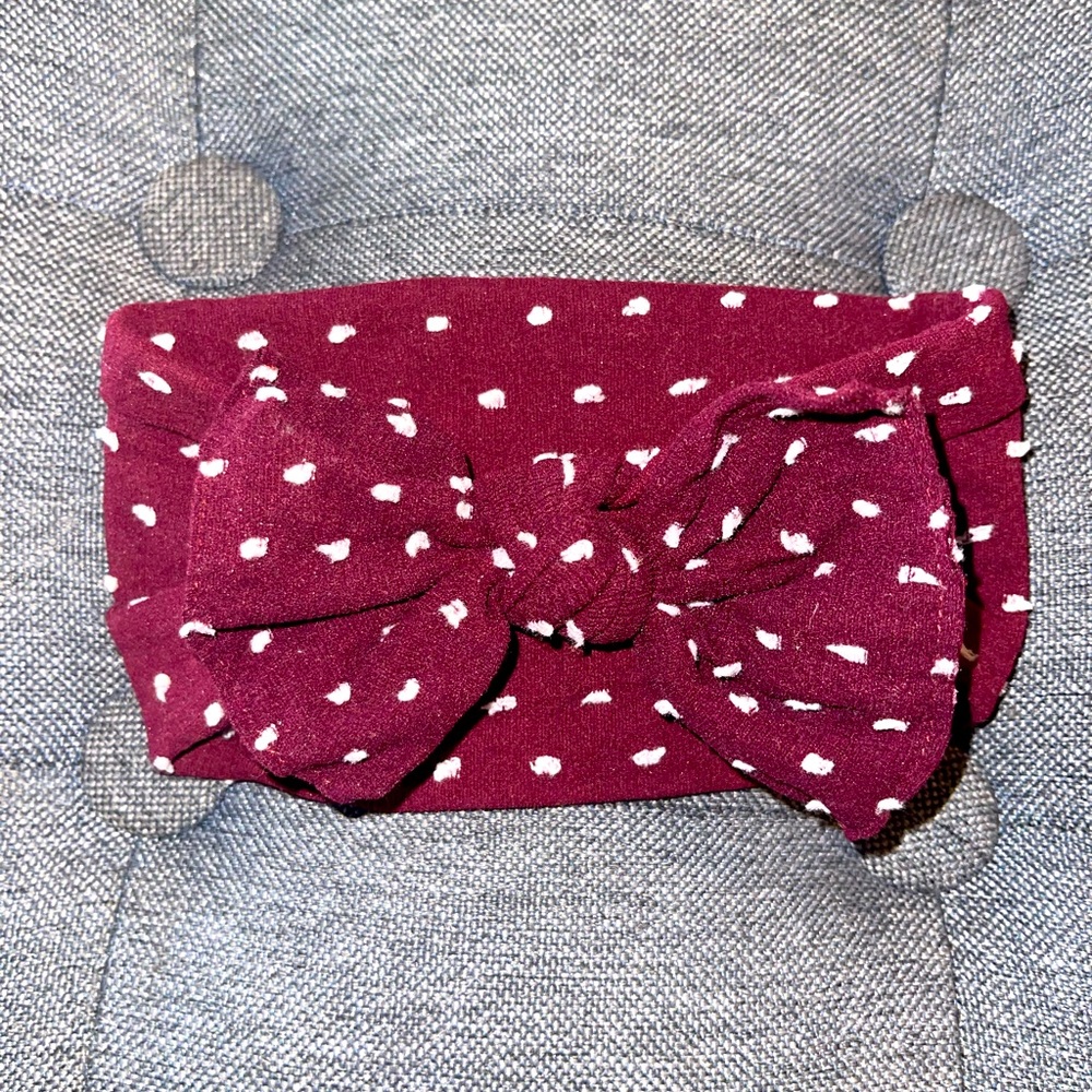 Baby Bling Maroon Shabby Dot Patterned Knot Headband